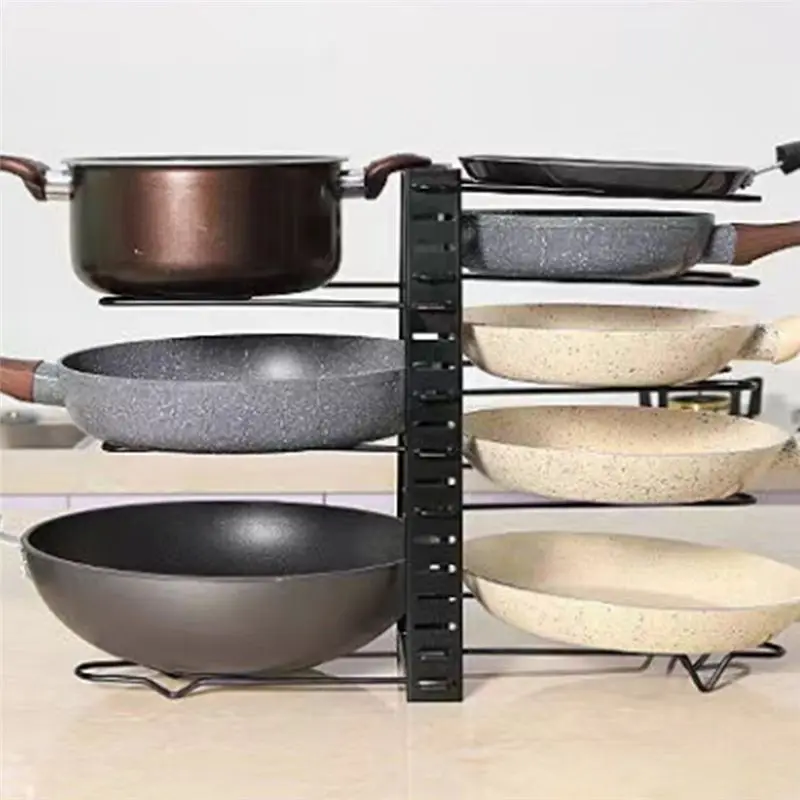 ABUN 8-Tier Pot Organizer Rack, Adjustable Pots and Pans Organizer, 3 DIY Methods, Heavy Duty Cookware Storage for Kitchen
