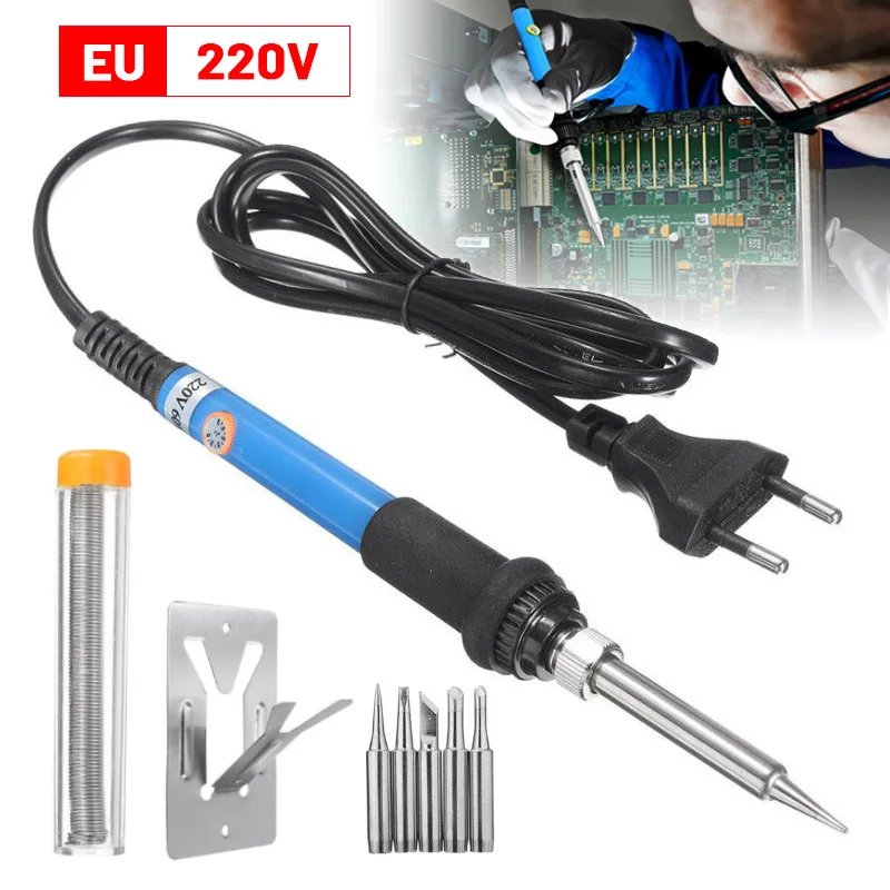 

60W 220v Adjustable Temperature Electric Soldering Iron Kit Welding Solder Heating Repair Tool EU Plug With Welding Station