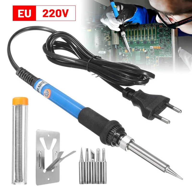 

60W 220v EU Plug Adjustable Temperature Electric Soldering Iron Kit Welding Solder Repair With Soldering Tips Welding Station