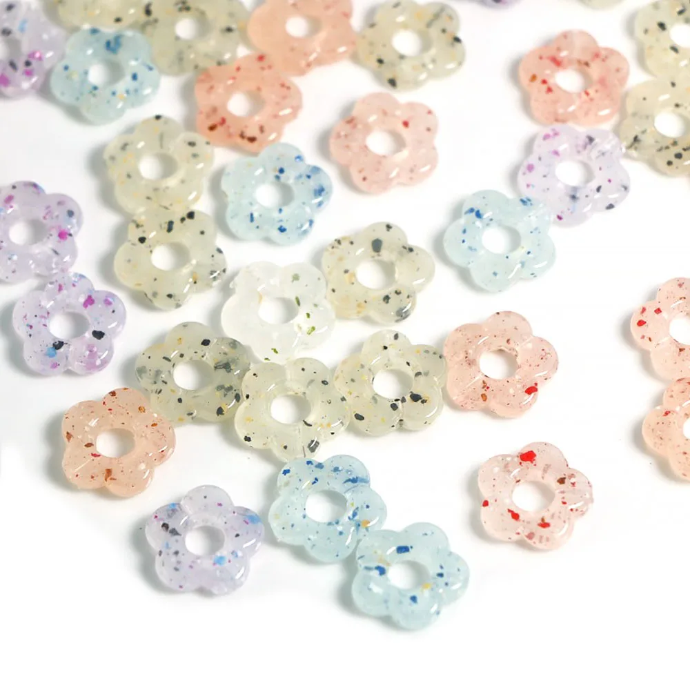 Acrylic Hollow Five-Petal Flower Loose Beads Painted Straight Hole Mixed Color Handmade Jewelry Accessories DIY Bracelet15mm