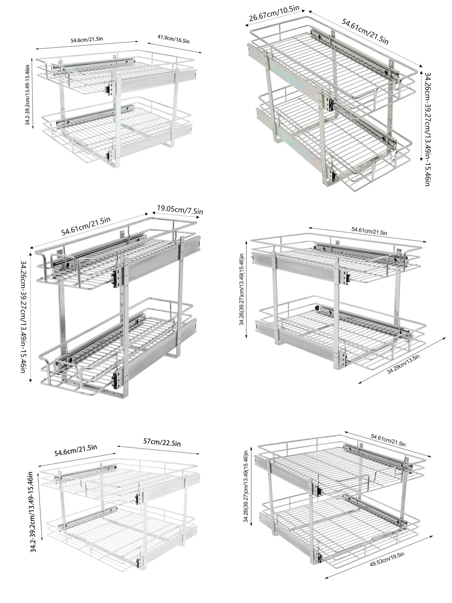 

2-Tier Cabinet Pull Out Shelves, Kitchen Cabinet Organizer with Raised Guardrails, Iron, 6 Sizes
