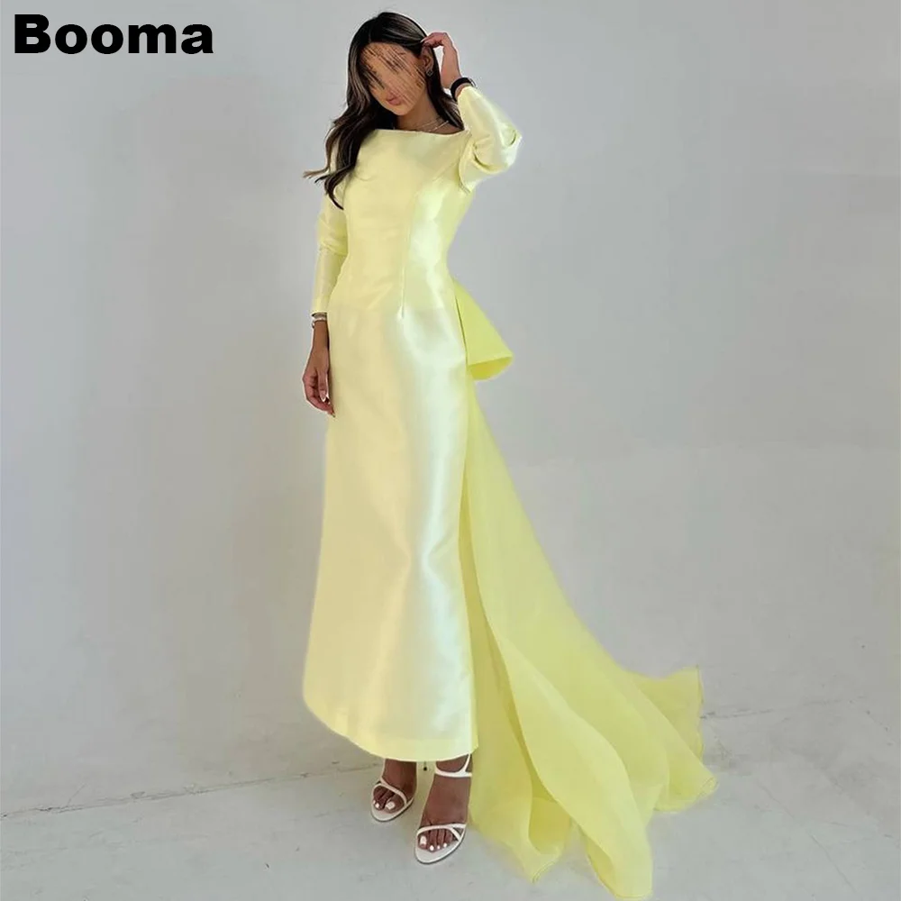 Booma Yellow Generous Mermaid Evening Dresses Long Sleeves Ankle Length Formal Occasion Gowns for Women Saudi Prom Party Dresses