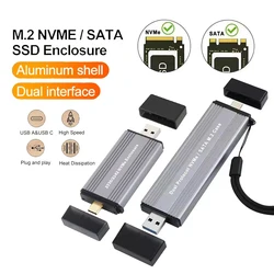 M2 SSD Case Dual Protocols M.2 NVME NGFF SATA Enclosure USB 3.2 Type C SSD Adapter 10Gbps To NVMe SATA External Hard Disk Box