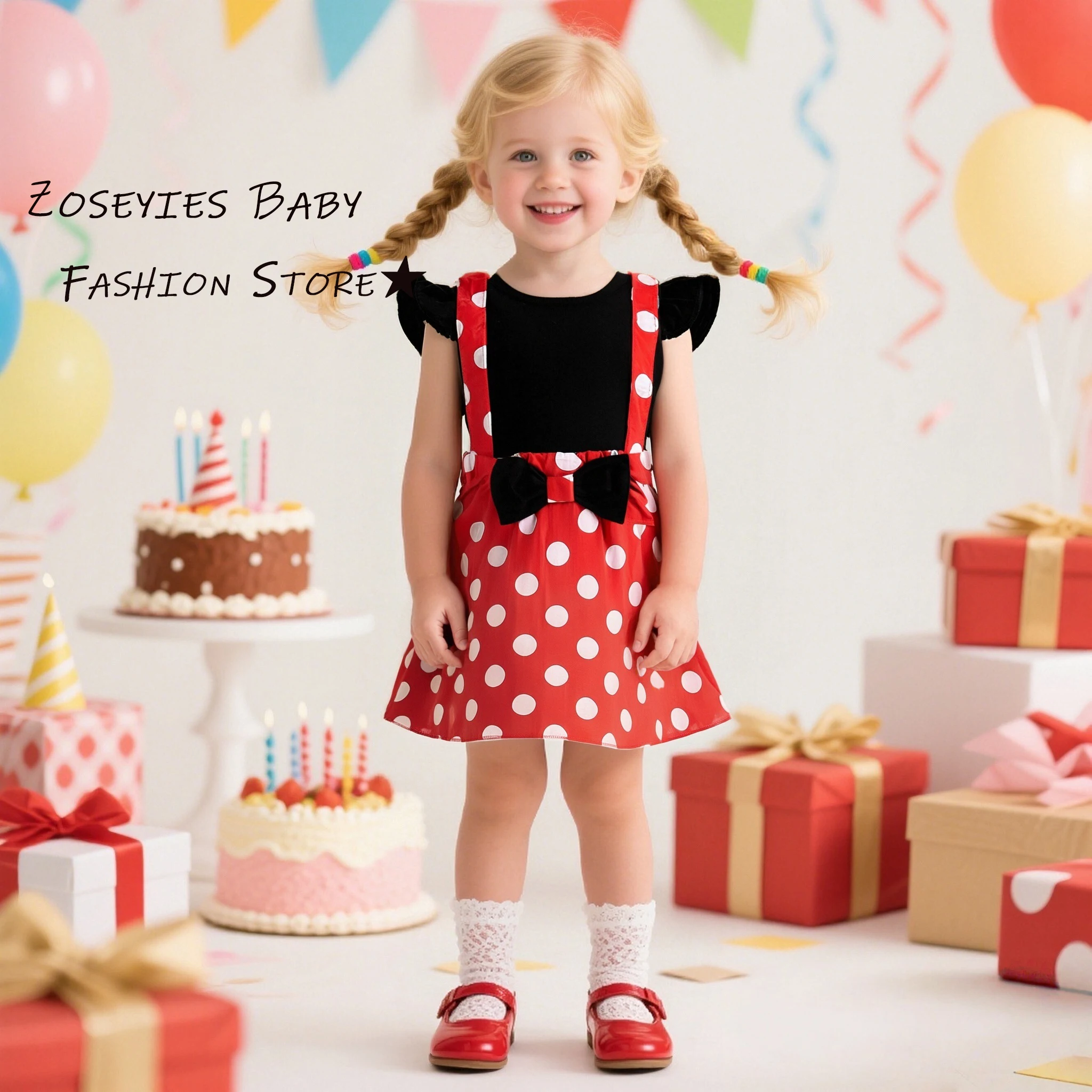 Baby Mädchen Kleid Sommer Voller Druck Polka Dot Bogen Kleine Flügelärmeln Mädchen Kleid Niedliche Baumwolle Cartoon Prinzessin Baby Kleid Baby Mädchen Cl