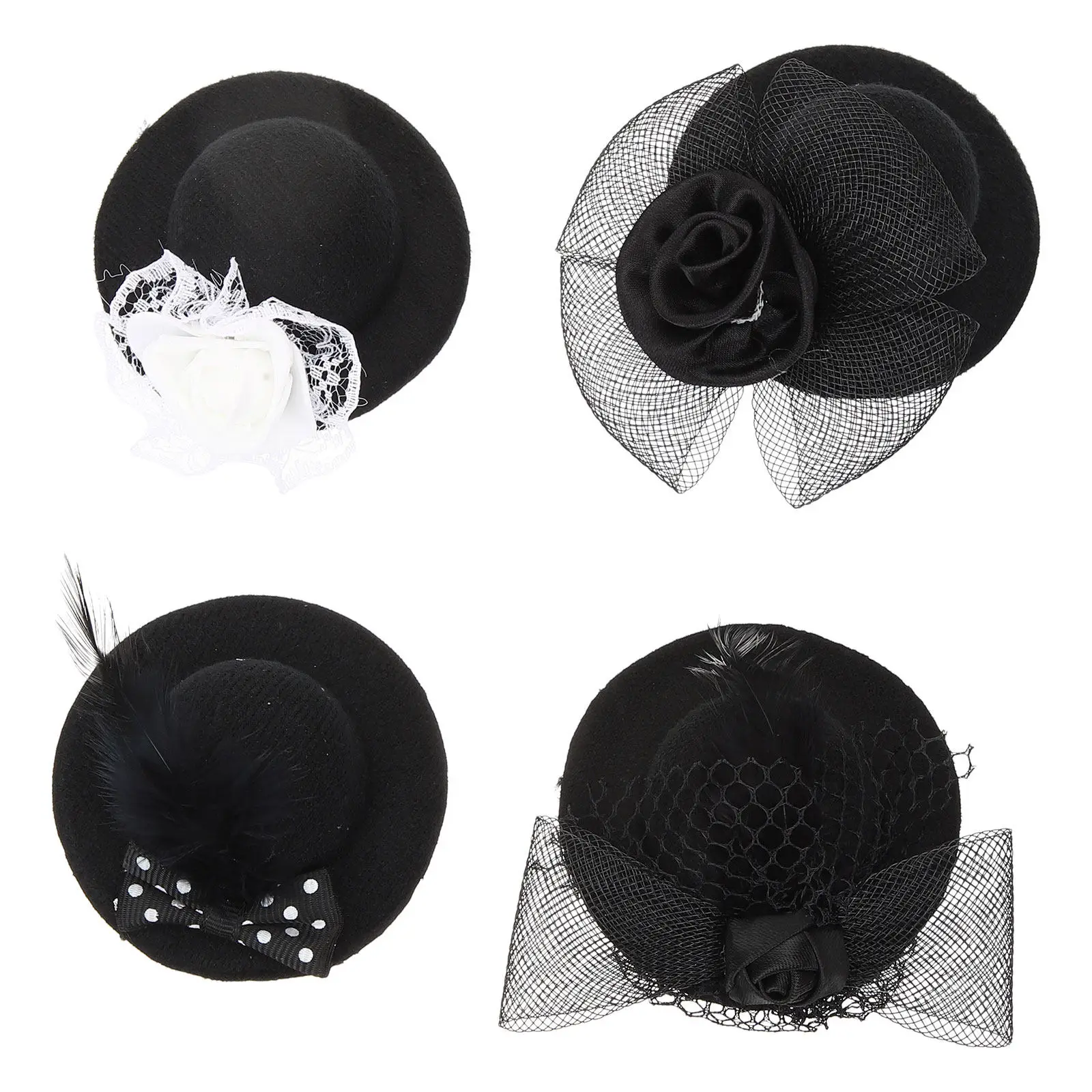 4Pcs Mini Hats Accessories Small Mesh Top Hats for DIY Tea Party Costume Crafts and Dress Up Mini Top Hat Tiny Hat