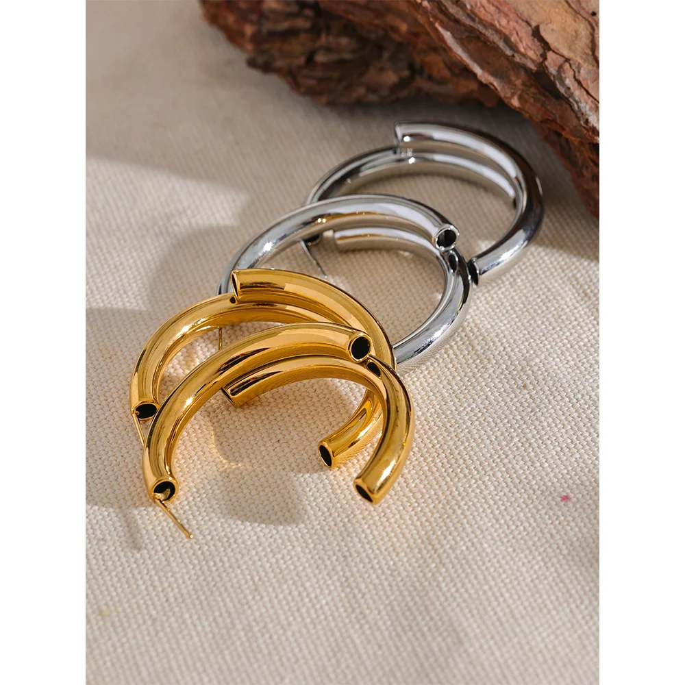 Yhpup Big Promotion Hollow Tube Minimalist Stainless Steel Geometric C Shape Earrings Charm Ear Daily Office Jewelry Wholesale