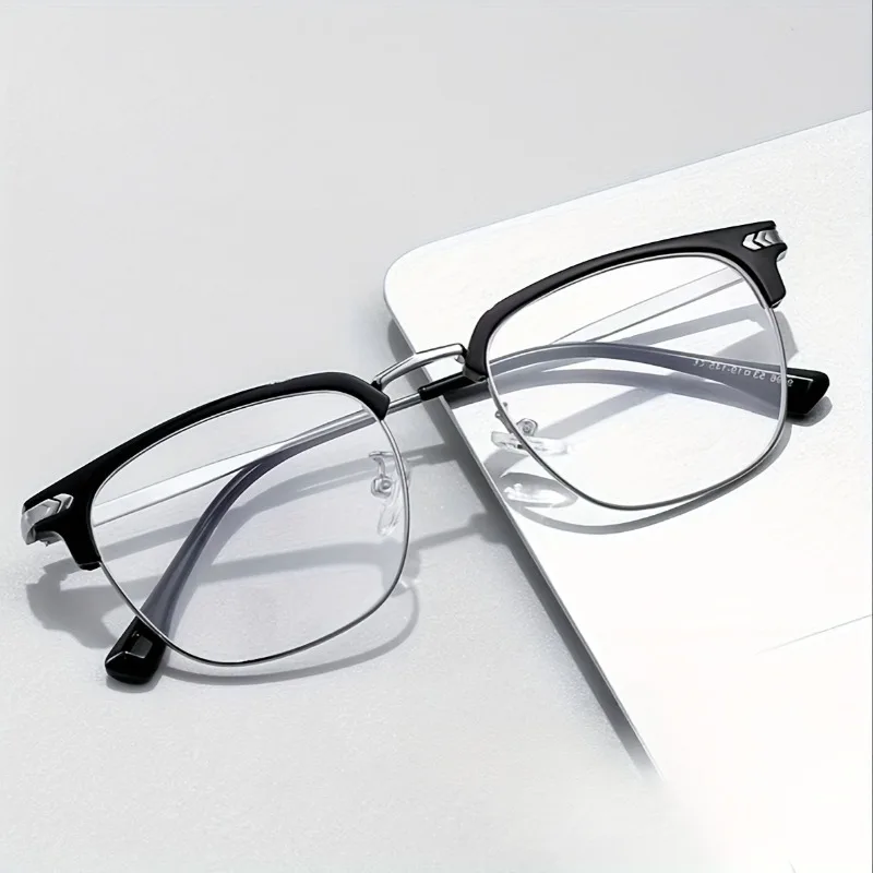 1 Stück elegante Brille mit schwarzem und silbrigem Metallrahmen und abnehmbaren Gläsern