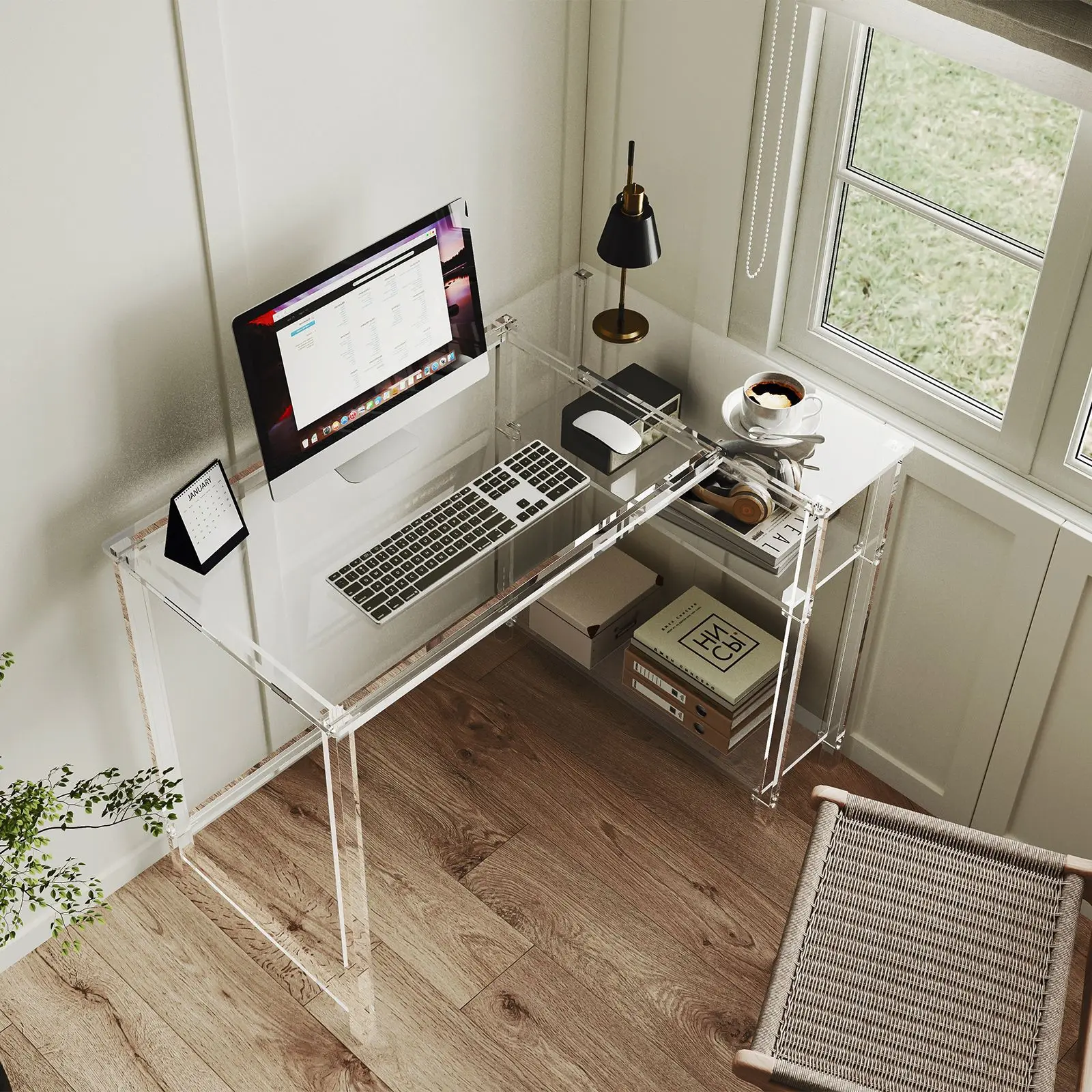 

Nordic ins style acrylic table suspended household creative transparent desk computer table L-shaped desk spot