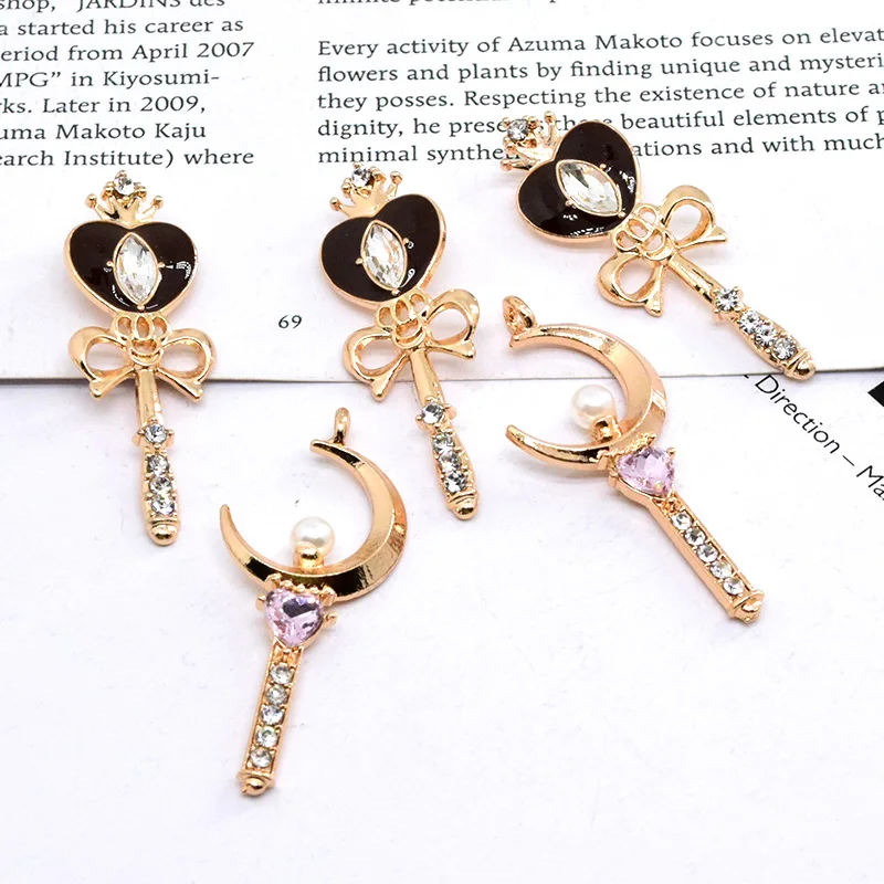 Moon Hearts Crowns Sceptre Alloy Enamel Charms 6pcs/Pack Anime Earring Keychain Pendant Accessory Diy Gothic Jewelry Make