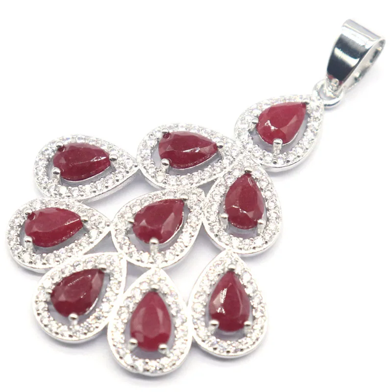 Buy 4 Get 1 Free  48x31mm Beautiful 4.2g Real Red Ruby Fire Rainbow Violet Topaz White CZ Gift Women Wedding Silver Pendant