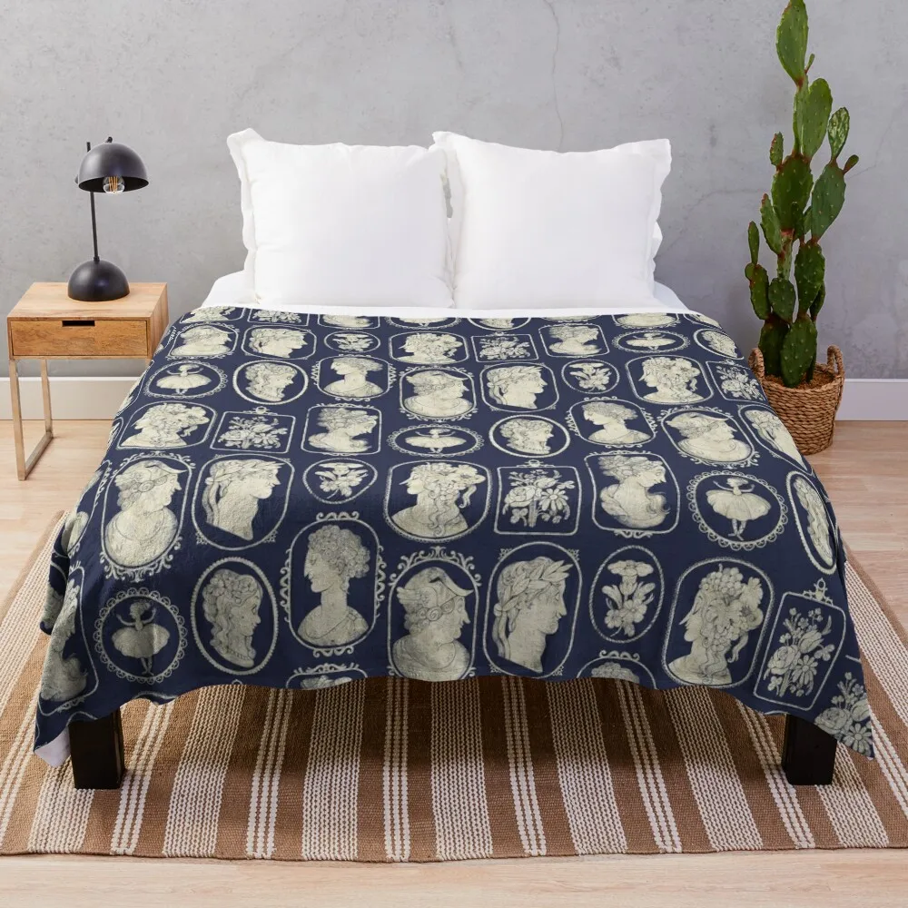 

Cameos - blue Throw Blanket christmas decoration Bed linens Blankets