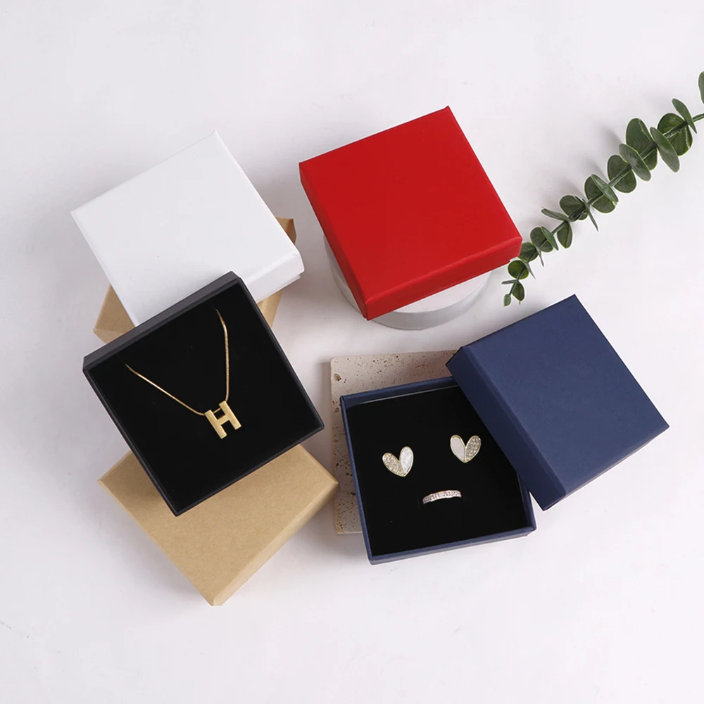 1/5 stücke Halskette Ohrringe Ringe Veranstalter Modeschmuck Verpackung Kraft papier Box mit Schwamm Pad Großhandel Lieferanten – Detail 8