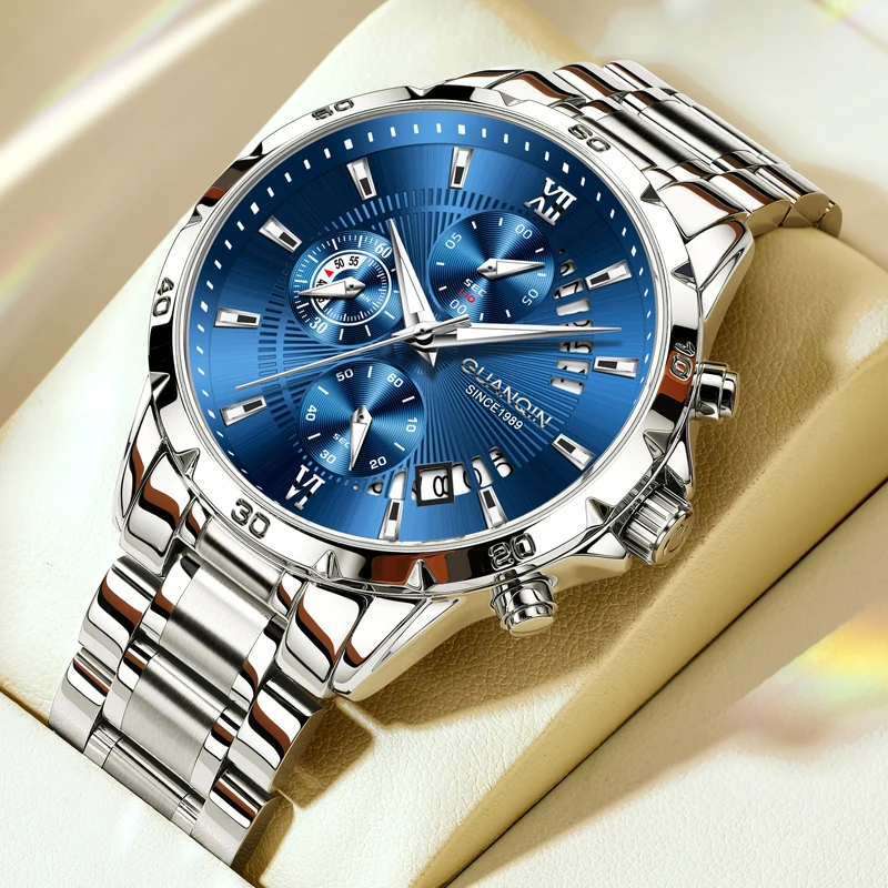 

GUANQIN Роскошные мужские кварцевые часы с многофункциональным циферблатом и календарем, хронографом для отдыха, светящиеся 30 м, водонепроницаемые часы для мужчин