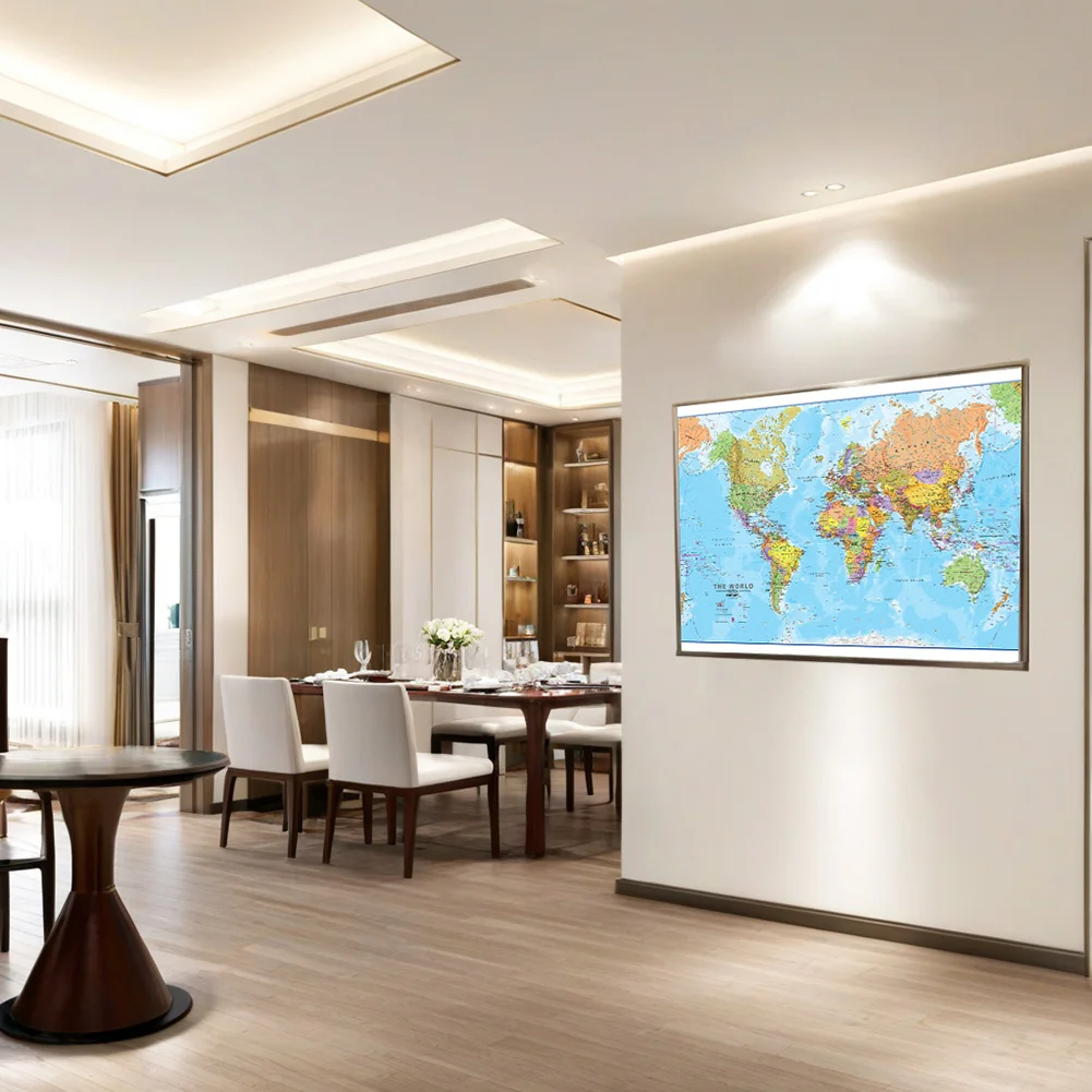 Grote wereldkaart poster canvas decoratieve hangende foto zeer gedetailleerd schilderij moderne muur kunst schoolbenodigdheden multi-maten