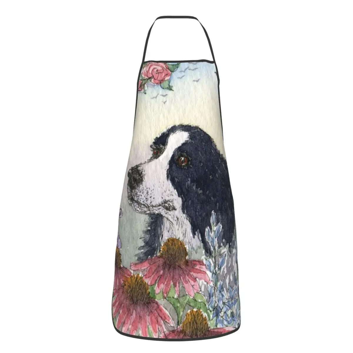 Cute Border Collie Dog Flower Apron Women Men Unisex Bib Animal Pet Kitchen Cooking Tablier Cuisine Chef Baking