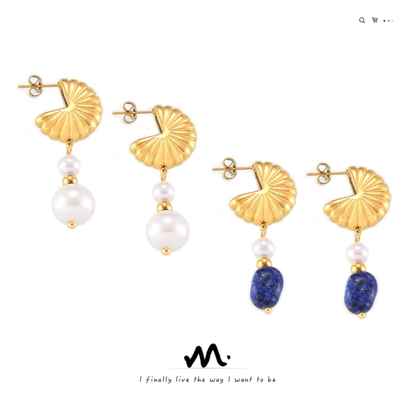 

【Mirrordust】Французская текстурированная поверхность веера, минималистичный стиль, ювелирные изделия, лоскутное шитье, натуральный камень, жемчужный кулон, серьги из титановой стали