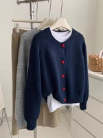 AOSSVIAO 2026 Deep Grey Wool Knitted Cardigan For Women In Autumn Winter Soft And Sticky Warm Love Buckle Shoulder Sleeves