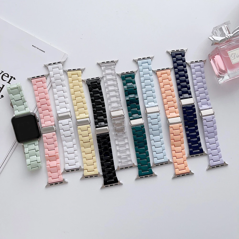 Resin Watch strap for apple watch 44mm band 42 38mm correa watch bands for iwatch series 10 8 7 6 SE 5 4 40mm 41/45mm 49mm Ultra