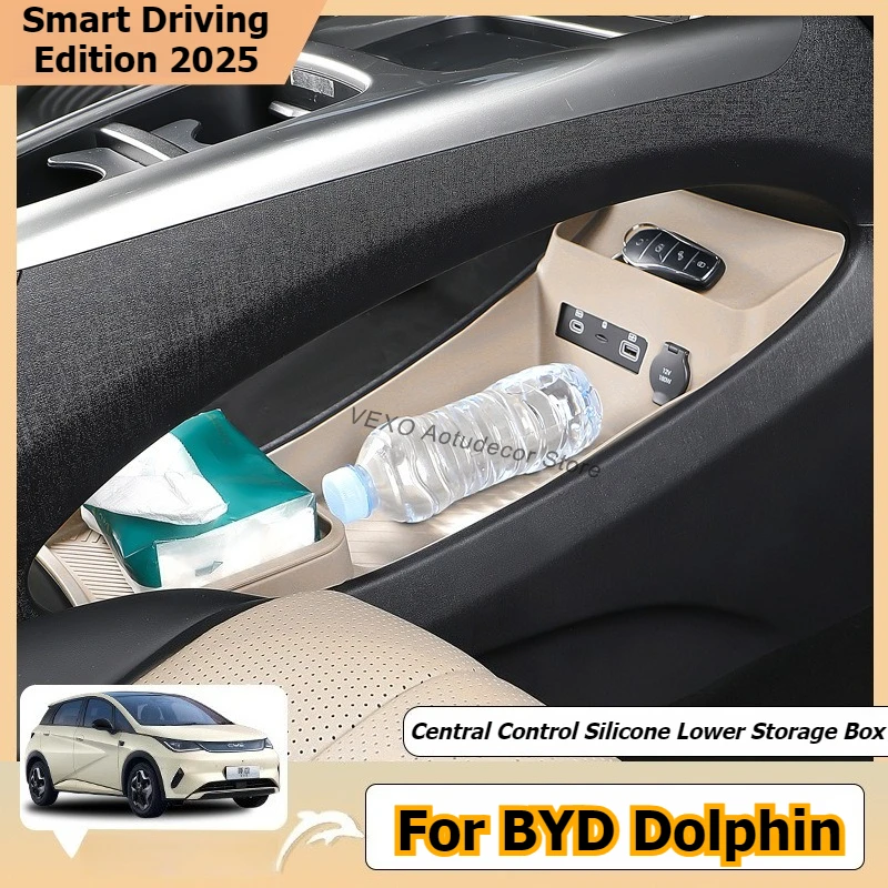 

For BYD Dolphin 2025 Car Central Control Lower Storage Box Silicone Under Armrest Double-layer Organizer Box Case Pad Interior