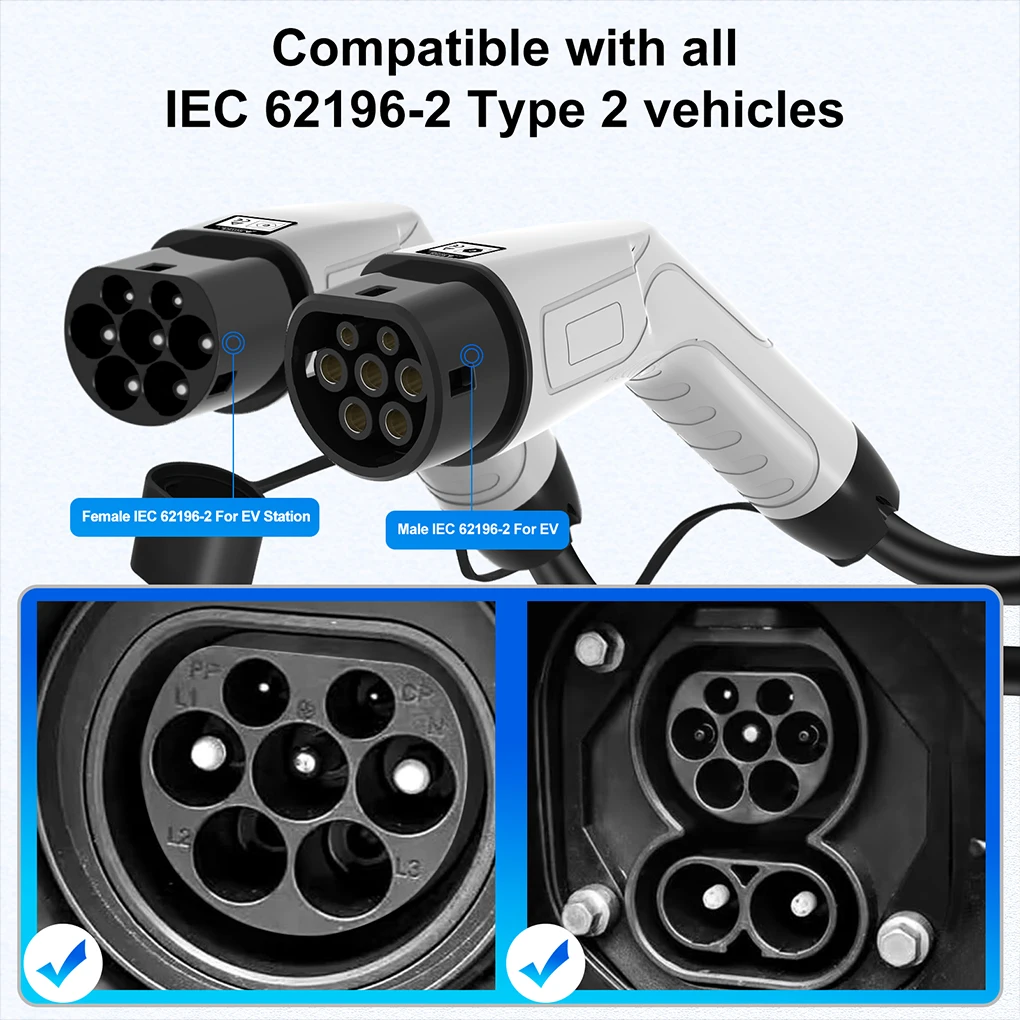

32A 7/22KW Type 2 to Type 2 EV Charging Cable 11kW 16A 3 Phase Mode 3 IEC 62196-2 EV Cable for EV & PHEV In Public Station