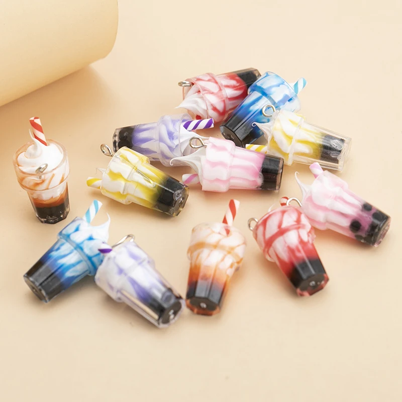 YEYULIN 12pcs/lot Mixed Acrylic Ice Cream Drink Cup Charms Pendant DIY Necklace Earrings For Jewelry Making Accessories