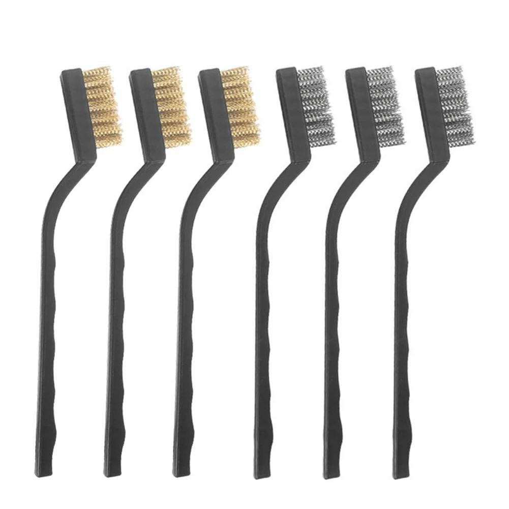 Cepillo de alambre, cepillos de latón, carpintería, soldadura, mango curvo de escoria para pulir cepillo de nailon, rasguño de óxido, 6 unids/set