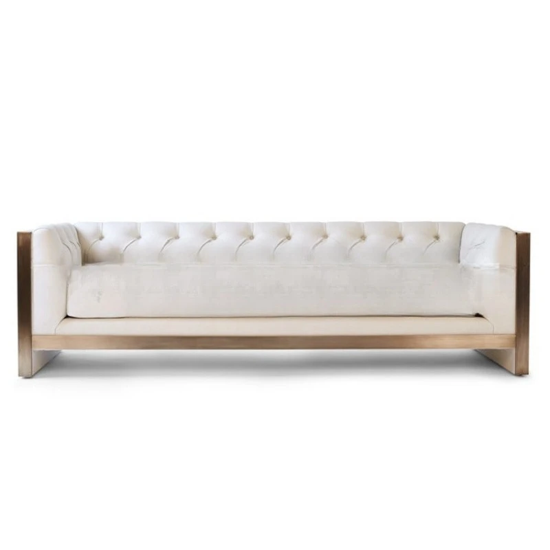 

Nordic postmodern stainless steel fabric buckle leisure three-person sofa, furniture model room designer sofa