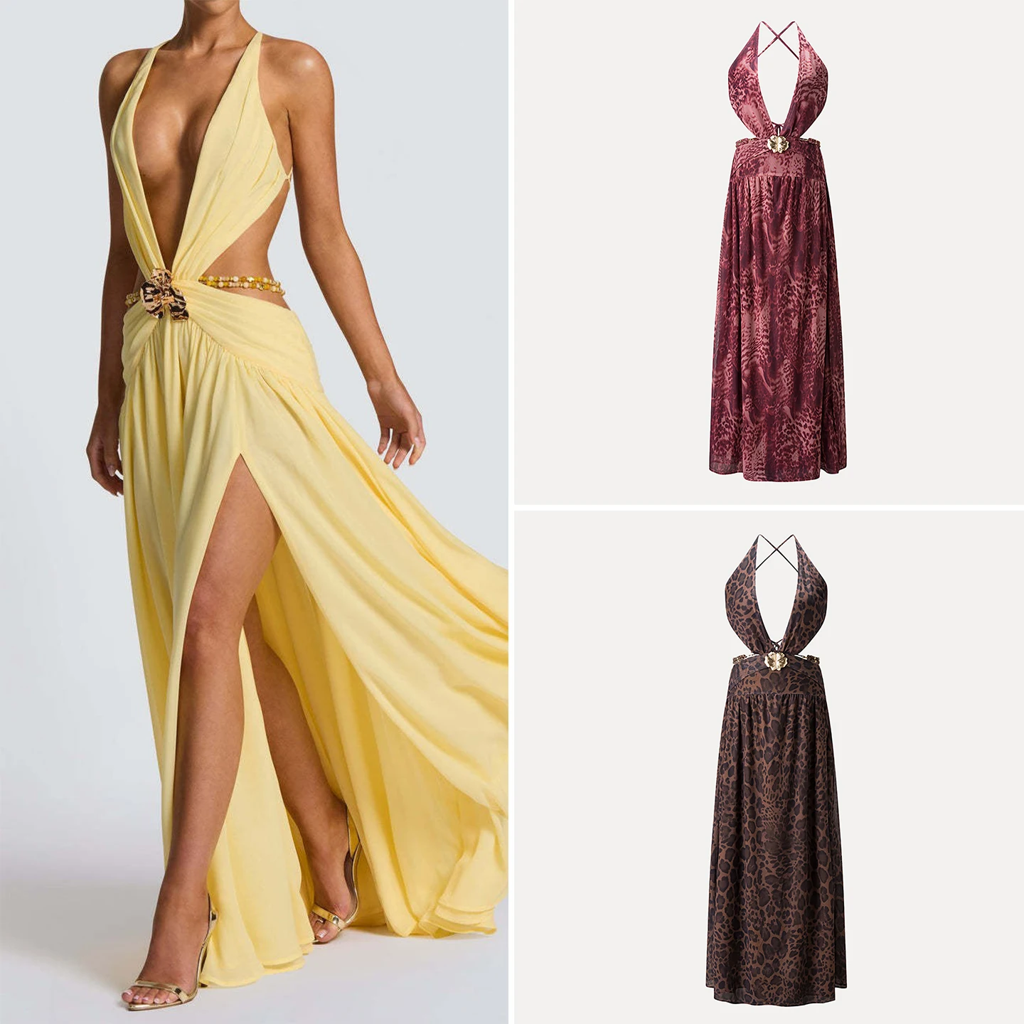 

Сексуальная женская модная одежда Dr с высоким разрезом и металлическими украшениями, осень 2023, Z Svel, облегающая повседневная одежда Dr