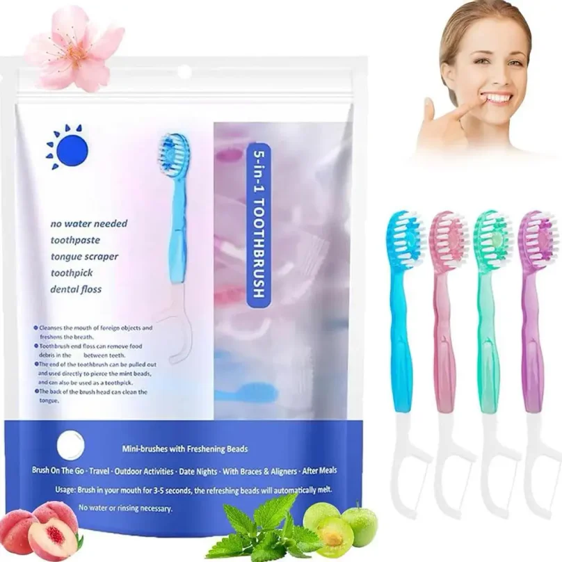 Disposable Toothbrush Exploded Beads Adults Cleaning Toothbrush Portable Travel Tooth Brush With Dental Floss Tongue Scraper