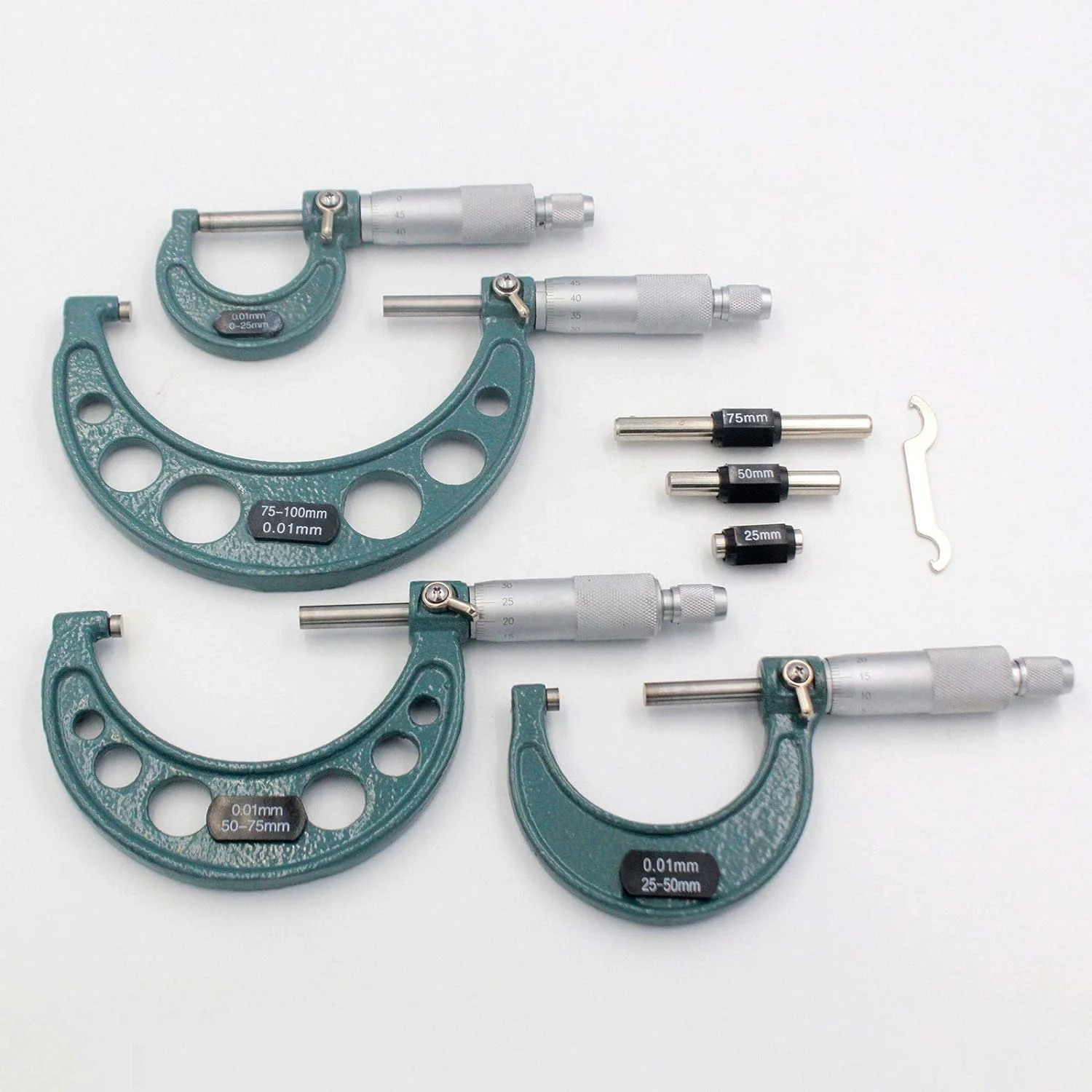 Outside Micrometer Set 0-100mm/0.01mm Precision Machinist Tool with Carbide Tips