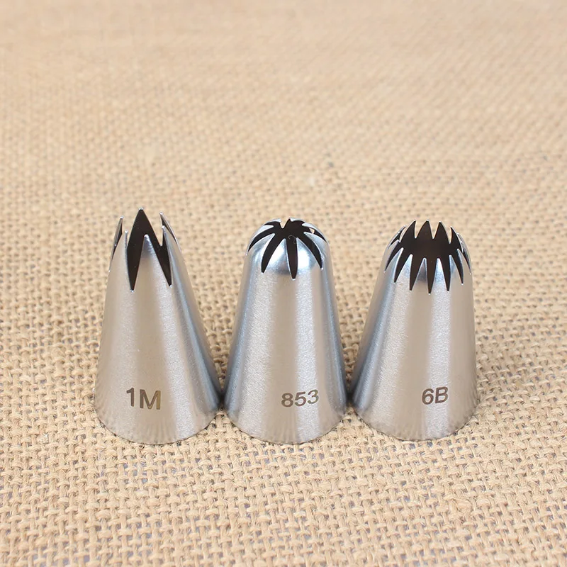 3pcs medium Icing Piping Nozzles For Decorating Cake Baking Cookie Cupcake Stainless Steel Pastry Tips #1M #6B #853