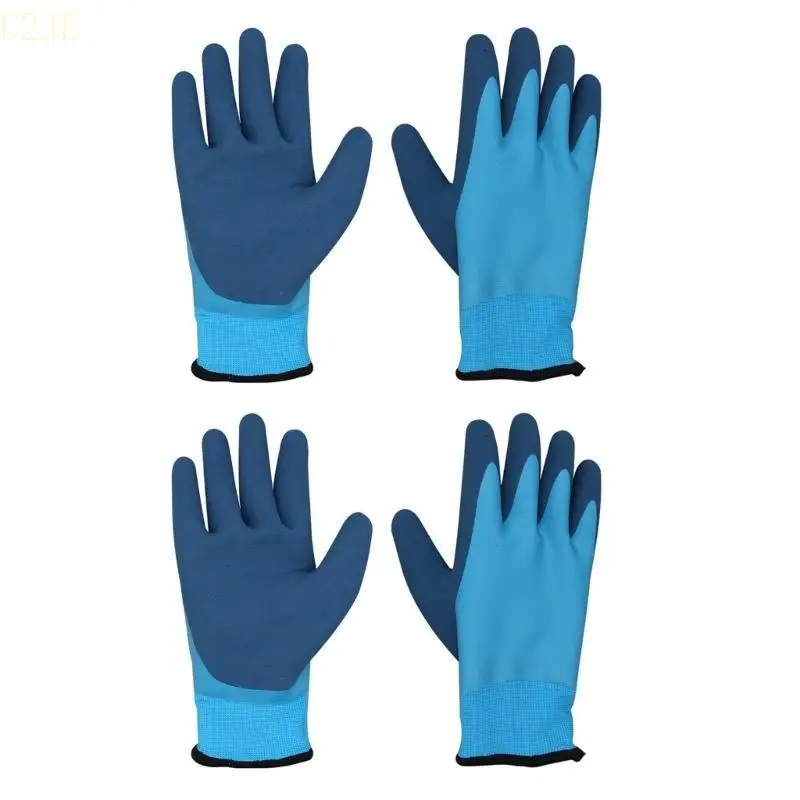 U2JE 1 Pair/2 Pair Double Latex Coated Anti Slip Grip Freezer Gloves for Men Women Waterproof Thermal Work Gloves for Winter
