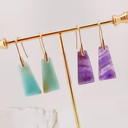 Real Natural Crystal Drop Earrings for Women Geometric Quartz Stone Long Tassel Dangle Amethysts Pink Crystal Earrings Healing