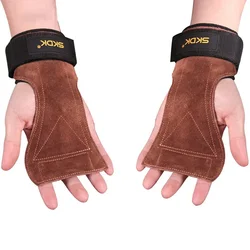 Cowhide Gym Gloves Grips Anti-Skid Weight Power Belt Lifting Pads Deadlift Belt Workout Crossfit Fitness Gloves Palm Protection