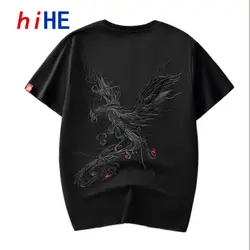 2025 Summer Cotton Trend Oversize Short Sleeve T-Shirt Men's National Chinese Style Tshirt Men'S Phoenix Embroidery Top Tee Z1