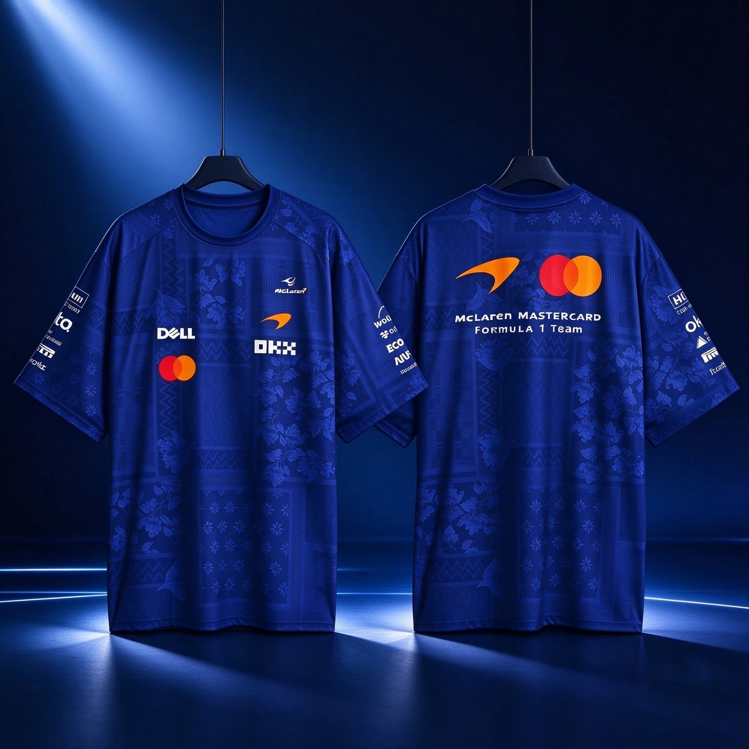 Formula One Men's T-shirt Racing Team Uniform, All Blue Traditional Printed Jacquard F1 Racing Fan Short Sleeved T-shirt