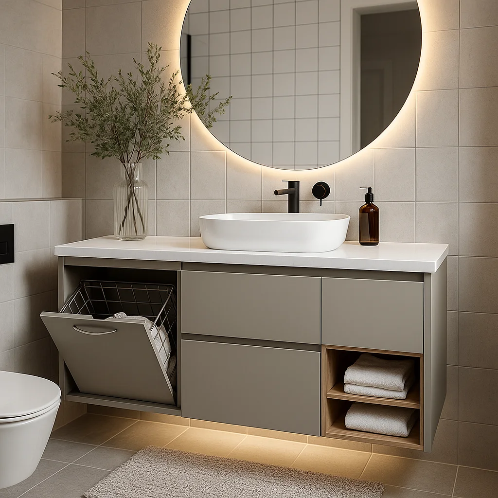 

fj-Modern Single Bathroom Vanities Sets Bathroom Cabinet Storage Basket Organizer Bathroom Cabinets With Laundry Basket@