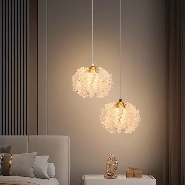 Home Decor Flower Shape Luxury Pendant Light White Pink Acrylic Lampshade Indoor LED Bedroom Night