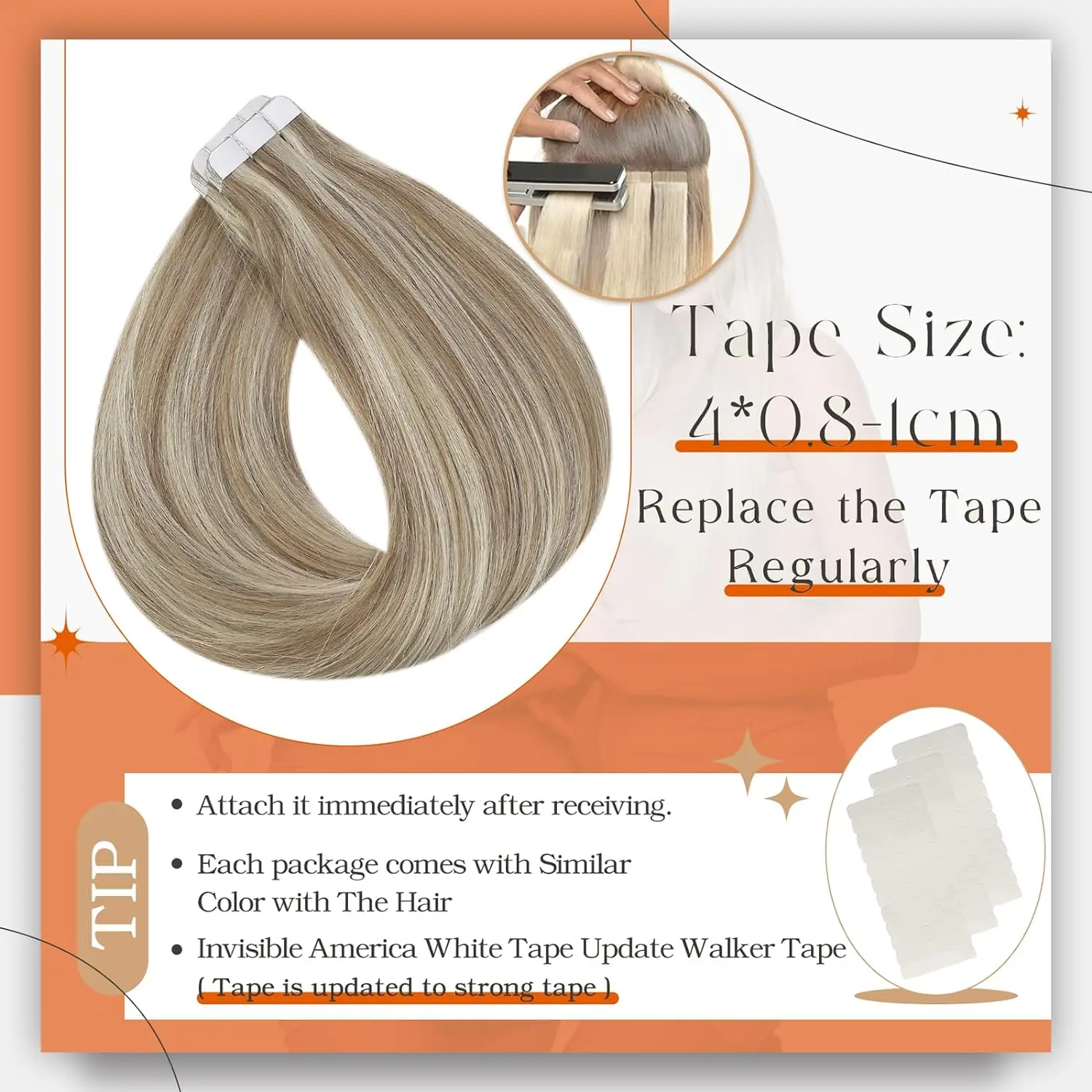 Full Shine Tape In Human Hair Extensions Balayage Blonde Color Omber 100% Human Hair Skin Weft Glue On Seamless  Remy  Hair