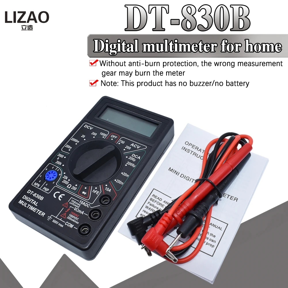 DT-830B Digital Voltmeter Ohmmeter Ammeter Multimeter Handheld Tester DT830B AC DC 750/1000V Amp Volt Ohm home tester