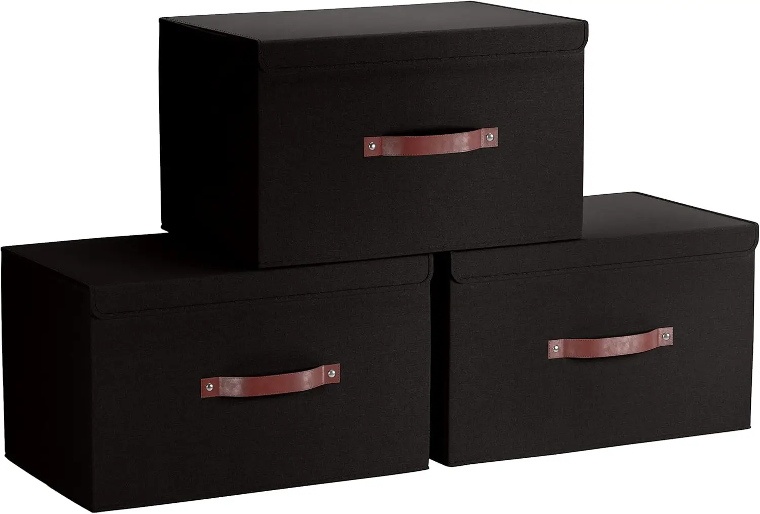 

3 Pack Collapsible Storage Bins with Lid, Foldable Linen Fabric Shelf Storage Basket Closet Organizer and Large Storage Box f