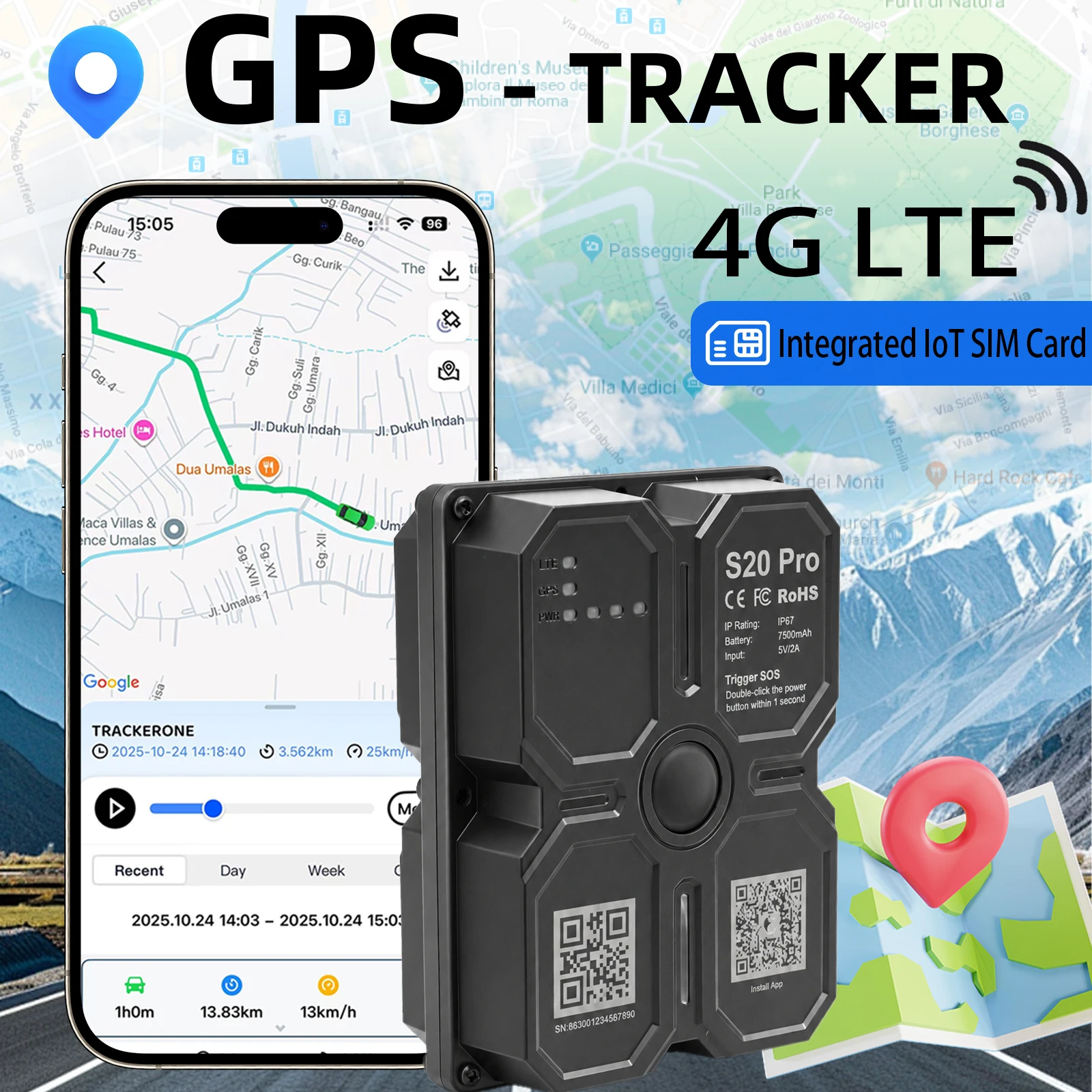 Rastreador GPS 4G para Auto, Magnético, 7500mAh, Localizador GPS 4G, Impermeable, Batería de Larga Duración, Posicionamiento en Tiempo Real