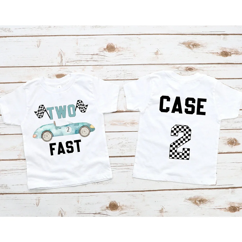 Custom Name Two Fast Race Car Shirt 2nd Birthday Outfits for Children Toddler Boy Short-sleeve Cute Kids Birthday Gift T-shirt