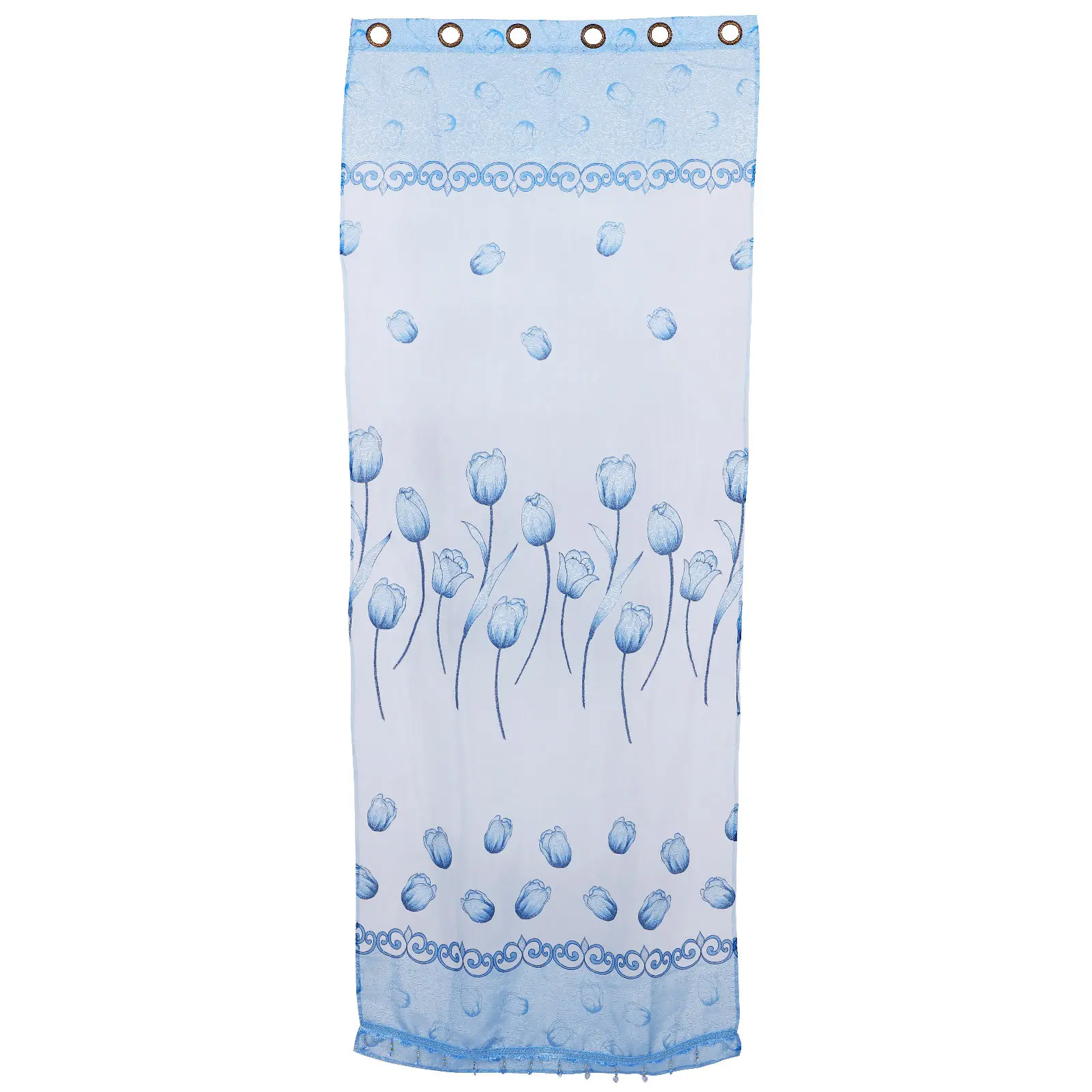 100 X200cm Window Curtain White Drapes Home Decor Gauze Curtains Floral Sheer Swag Scarf Valance Blue