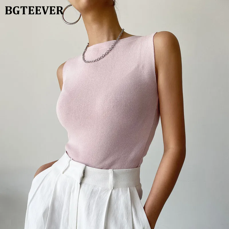 

BGTEEVER Stylish Sleeveless Ladies Knitted Vests Summer Elegant Slim Camisole Women Tank Tops