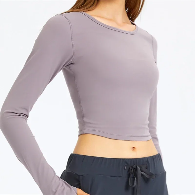 Nepoagym MOVEMENT Long Sleeve Crop Woman Top Shirts Brushed Women Sport Top Round Neck Compression Shirts Yoga Athletic Running