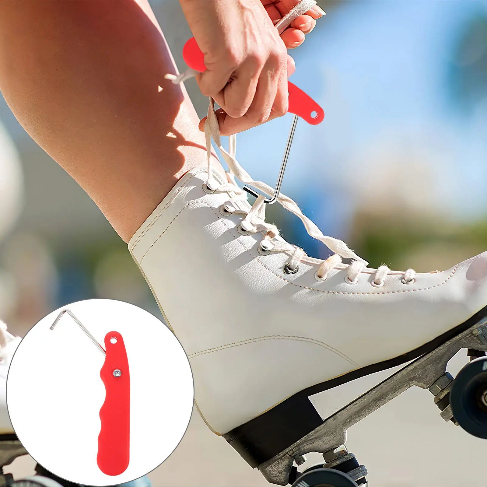 

Красный складной инструмент для быстрой регулировки шнурков коньков из нержавеющей стали с крючком для хоккейных и фигурных коньков