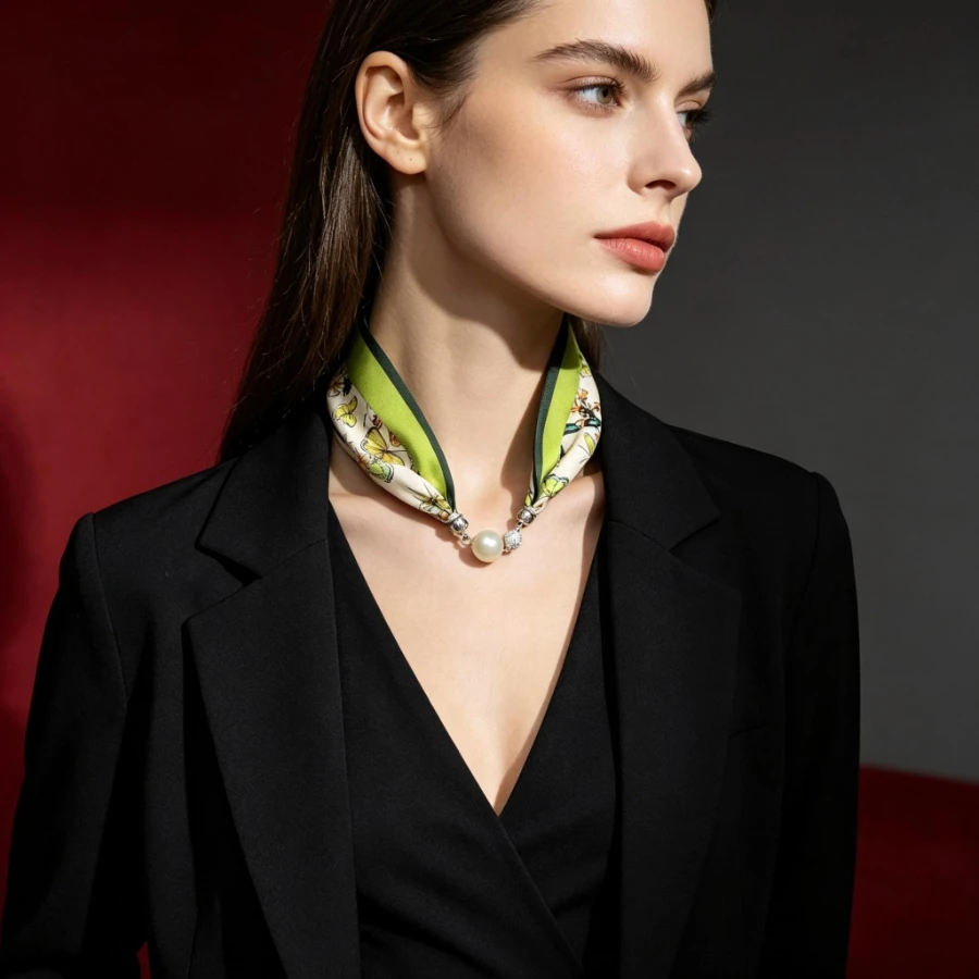Imitation Silk Scarf Magnetic Buckle Necklace Pendant Wearing Spring and Autumn Cervical Protection for Women