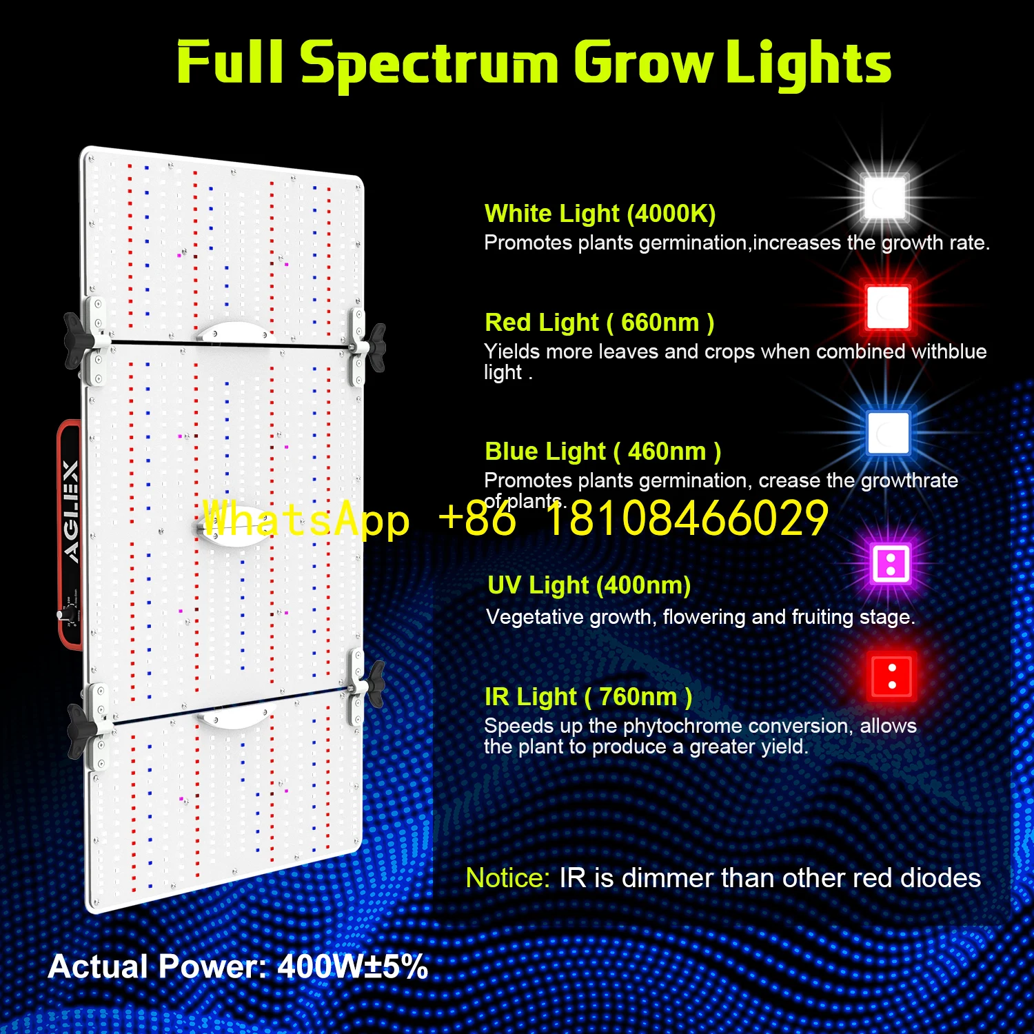 

Panel for Dimmable LED Vertical 100W 200W 400W UV IR for LM281B Indoor for Horticulture Hydroponic Bloom