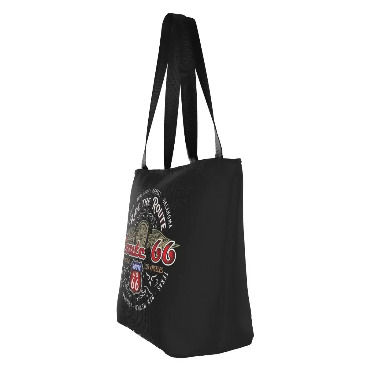 Custom Ride The Route 66 Shopping Canvas Bags Women Portable Grocery Biker Motorcycle Cruise America's Highway Shopper Tote Bags